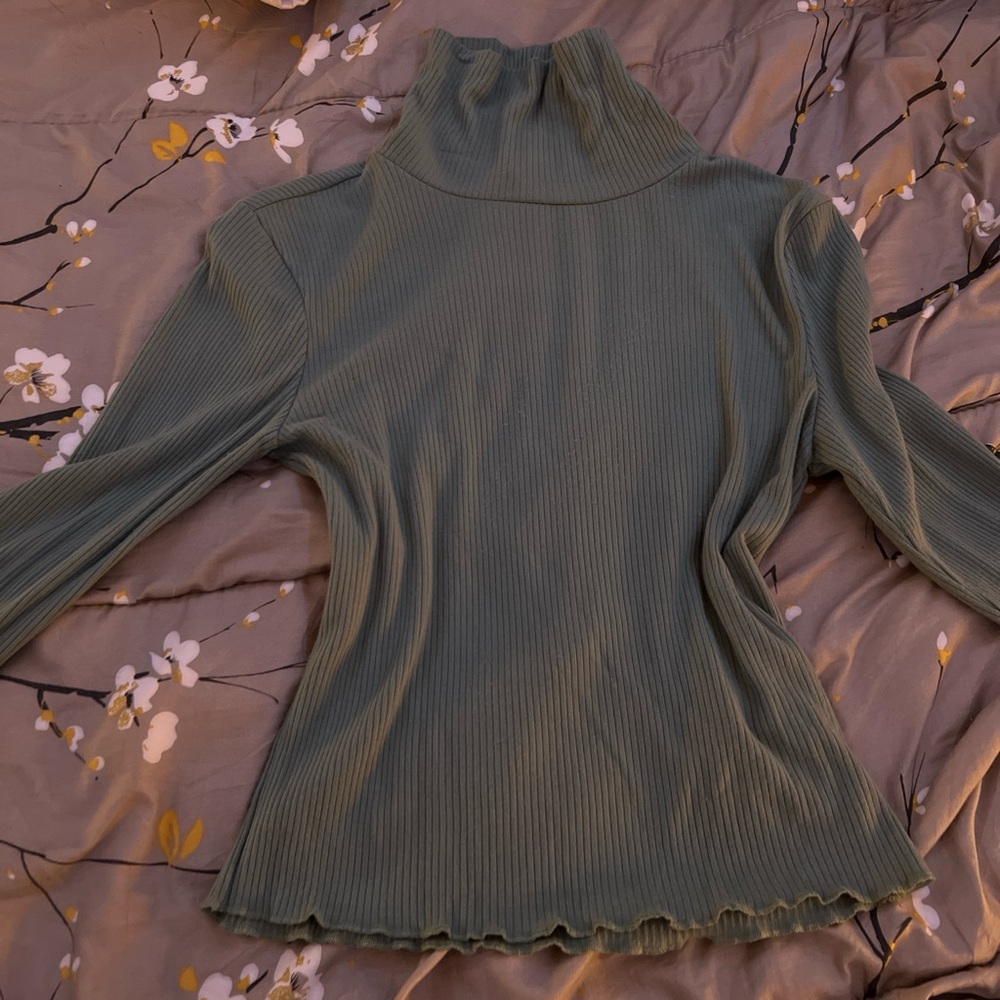 Ribbed Turtleneck Sweater in Green